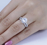2.2ct Oval Simulated Diamond Halo Ring Half Eternity Band 14k White Gold Plated