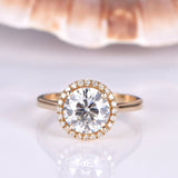 Halo Accent Solitaire Engagement Ring 1ct Round Cut Diamond 18k Rose Gold Finish