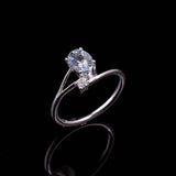 0.4ct Oval Cut Blue Aquamarine Stylish Split Shank Ring 14k White Gold Finish
