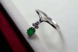 0.55ct Engagement Ring Round Cut Green Emerald Crown Petite 14k WhiteGold Finish