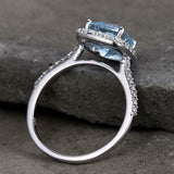 2.2ct Engagement Ring Cushion Cut Blue Topaz Diamond Halo 14k White Gold Finish