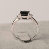1.54ct Cushion Cut Black Diamond Engagement Ring Trilogy 14k White Gold Finish