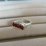 3ct Engagement Ring Oval Cut Red Garnet Filigree Cocktail 14k White Gold Finish