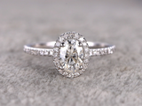 1ct Oval Diamond Engagement Ring Halo Solitaire with Accent 14k White Gold Over