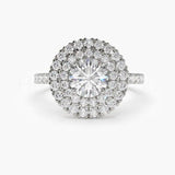 2.1ct Round Cut Moissanite Dual Halo Women Engagement Ring 14k White Gold Plated