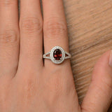 2.4ct Oval Cut Red Garnet Halo Split Shank Engagement Ring 14k White Gold Finish