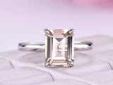 1ct Emerald Cut Peach Morganite Engagement Ring Solitaire 14k White Gold Finish