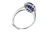 2.3ct Engagement Ring Oval Cut Blue Sapphire Halo Floral 14k White Gold Finish