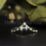 0.4ct Baguette Simulated Diamond Crown Curved Wedding Band 14K White Gold Plated