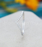 0.55ct Round Cut Moissanite Curved Stacking Wedding Band 14k White Gold Plated