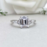 2.3ct Engagement Ring Emerald Cut Diamond Petite Solitaire 14k White Gold Finish
