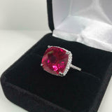 2.3ct Engagement Ring Cushion Cut Pink Ruby Diamond Halo 14k White Gold Finish
