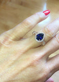 1.5ct Pear Cut Blue Sapphire Filigree Fancy Engagement Ring 14k Rose Gold Finish