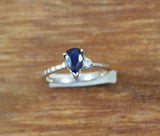 1ct Engagement Ring Pear Blue Sapphire Two Stone Solitaire 14k White Gold Finish
