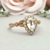 2.2ct Engagement Ring Pear Cut Diamond Leaf Inspired Halo 14k Yellow Gold Finish