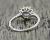 2.2ct Engagement Ring Round Cut Blue Tanzanite Floral Halo 14k White Gold Finish