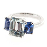 3ct Emerald Cut Diamond Blue Sapphire Accents Trilogy Ring 14k White Gold Finish