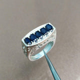 3ct Engagement Ring Oval Cut Blue Sapphire Filigree Cocktail 14k White Gold Over