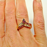 2.4ct Pear Cut Pink Ruby Art Deco Chevron Engagement Ring 14k Yellow Gold Finish