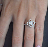 Halo Unique Engagement Ring 1.5ct Cushion Cut VVS1 Diamond 14k White Gold Finish