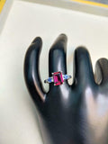 2ct Engagement Ring Emerald Cut Pink Ruby Three Stone 14k White Gold Finish