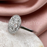 2.2ct Oval Simulated Diamond Solitaire Accents Halo Ring 14k White Gold Plated