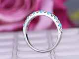 2Ct Round Cut Alternate Diamond Turquoise Half Eternity Band 14K White Gold Over