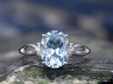 1.1Ct Oval Cut Blue Aquamarine Split Band Engagement Ring 14K White Gold Finish