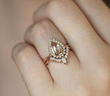 2ct Pear Cut Peach Morganite Engagement Ring 14k RoseGold Over Curved Bridal Set