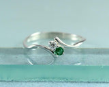 1ct Engagement Ring Round Cut Green Emerald Two Stone Bypass 14k White Gold Over