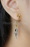 Dainty Single Shark Safety Pin Drop Dangle Earrings 14k Dual Gold Plated