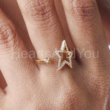 0.5ct Round Cut Moissanite Open Star Women Engagement Ring 14k YellowGold Plated