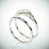 1.75Ct Round Cut Diamond Sapphire Bridal Set Minimalist Ring 14K White Gold Over