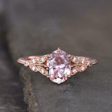 2ct Engagement Ring Oval Cut Morganite Leaf Milgrain Accents 14k Rose Gold Over