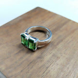 2ct Engagement Ring Green Emerald Cut Two Stone Solitaire 14k White Gold Finish