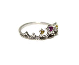 0.2ct Engagement Ring Round Cut Pink Ruby Princess Crown 14k White Gold Finish