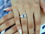 3ct Oval Cut Blue Sapphire Milgrain Step Accent Vintage Ring 14k White Gold Over
