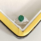 2ct Engagement Ring Oval Cut Green Emerald Cluster Halo 14k White Gold Finish