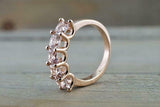 3.5ct Cushion Cut Morganite Wedding Band 14k Rose Gold Over 5 Stone Anniversary
