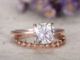 1ct Cushion Cut Diamond Bridal Set Enggmt Ring Vintage Band 14k Rose Gold Finish