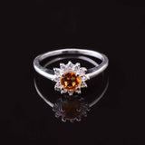 0.5ct Engagement Ring Round Cut Yellow Citrine Diamond Halo 14k WhiteGold Finish