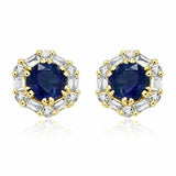 0.7ct Round Cut Blue Sapphire Diamond Halo Stud Earrings 14k Yellow Gold Finish