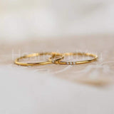 0.1ct Round Cut Moissanite Bridal Set Trilogy Minimalist 14k Yellow Gold Plated