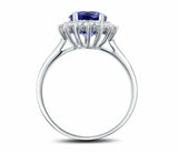 2.3ct Engagement Ring Round Cut Blue Sapphire Halo Floral 14k White Gold Finish