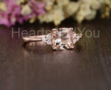 1ct Cushion Cut Simulated Morganite Cluster Engagement Ring 14k Rose Gold Plated