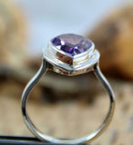 2ct Engagement Ring Pear Cut Purple Amethyst Solitaire Women 14k White Gold Over