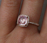 2.5ct Cushion Peach Morganite Diamond Accent Engagement Ring 18k Rose Gold Over