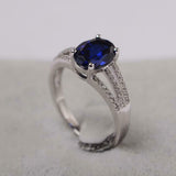 2.4ct Engagement Ring Oval Cut Blue Sapphire Split Shank 14k White Gold Finish