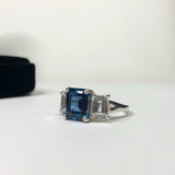 2.3ct Engagement Ring Emerald London Blue Topaz Three Stone 14k White Gold Over