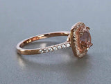 2.5ct Round Cut Peach Morganite Halo Solitaire Engagement Ring 14k RoseGold Over